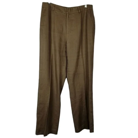 Lauren Ralph Lauren Womens Linen Trouser Pants Brown Size 10 Lined Flat Front - Picture 1 of 12